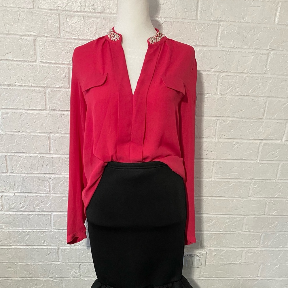 Candie's Raspberry Color Embellished Collar Blouse - Picture 2 of 14